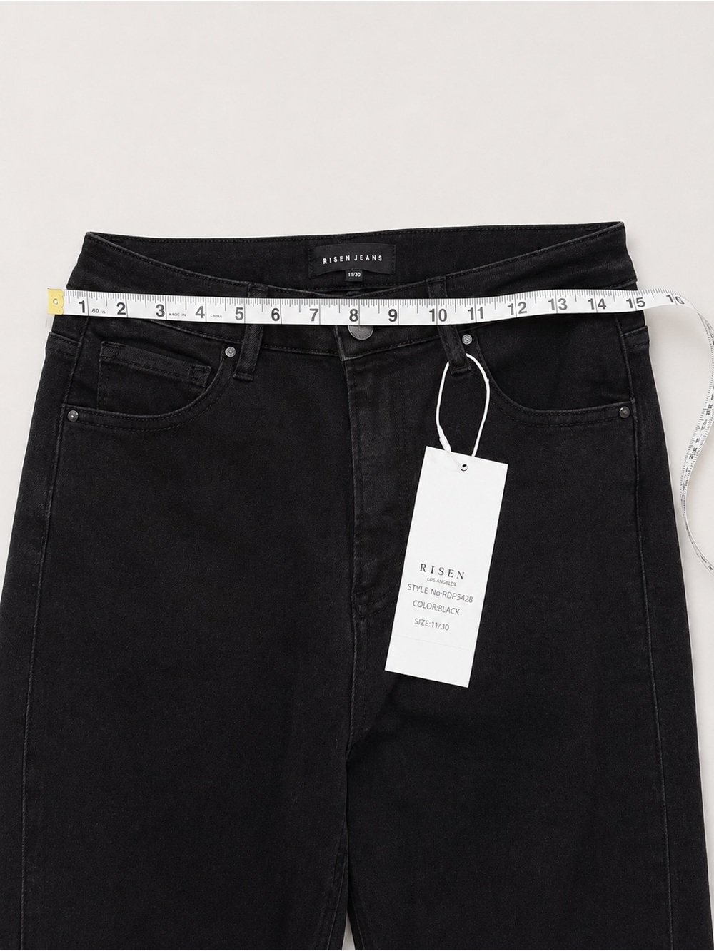 NWT RISEN Black High Rise Raw Hem Front Slit Flare Jeans Size 11/30 | 32” Inseam - Picture 4 of 6